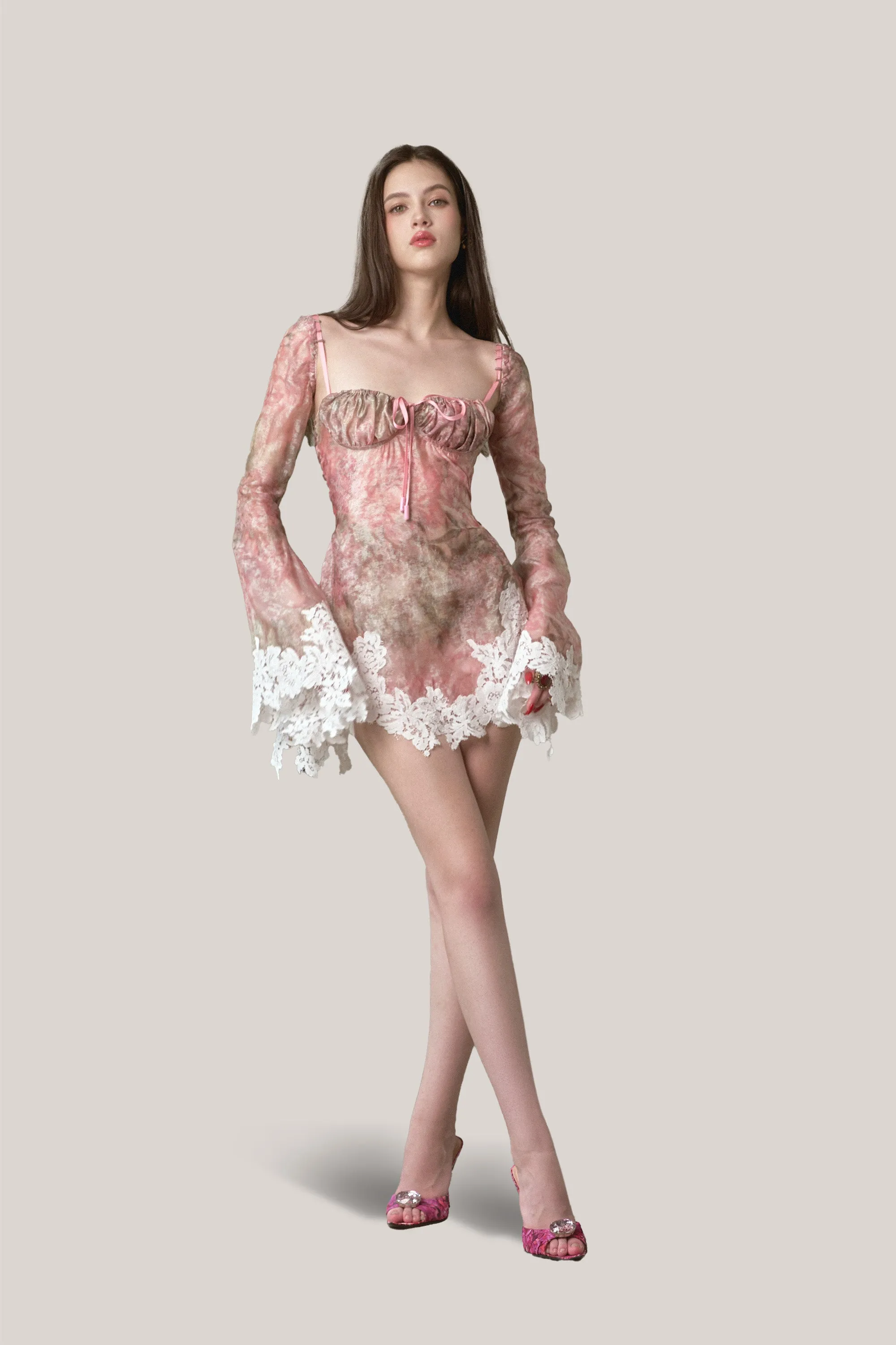 LA VIERGE • Pink Cecilia Long-sleeve Mini Dress