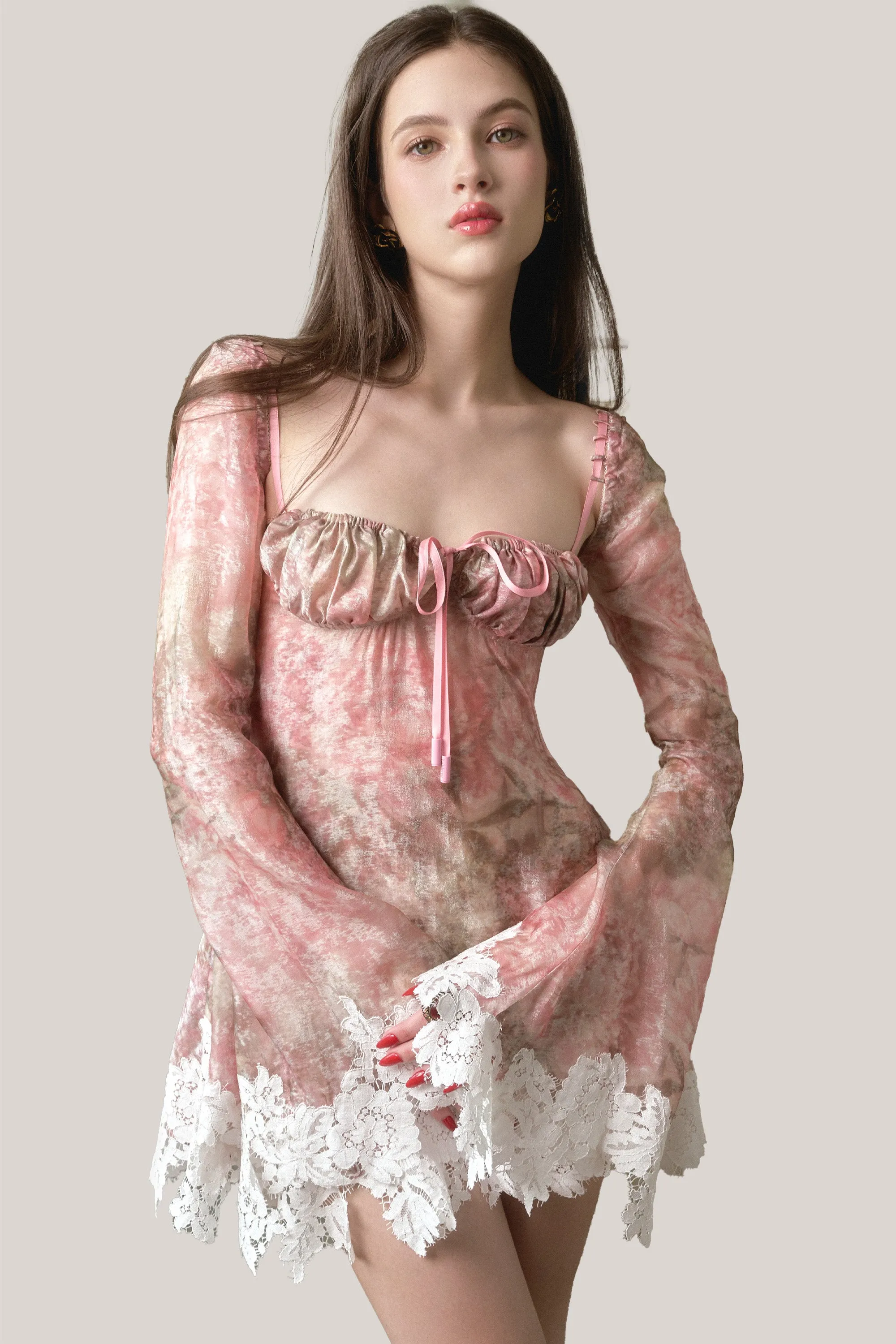 LA VIERGE • Pink Cecilia Long-sleeve Mini Dress