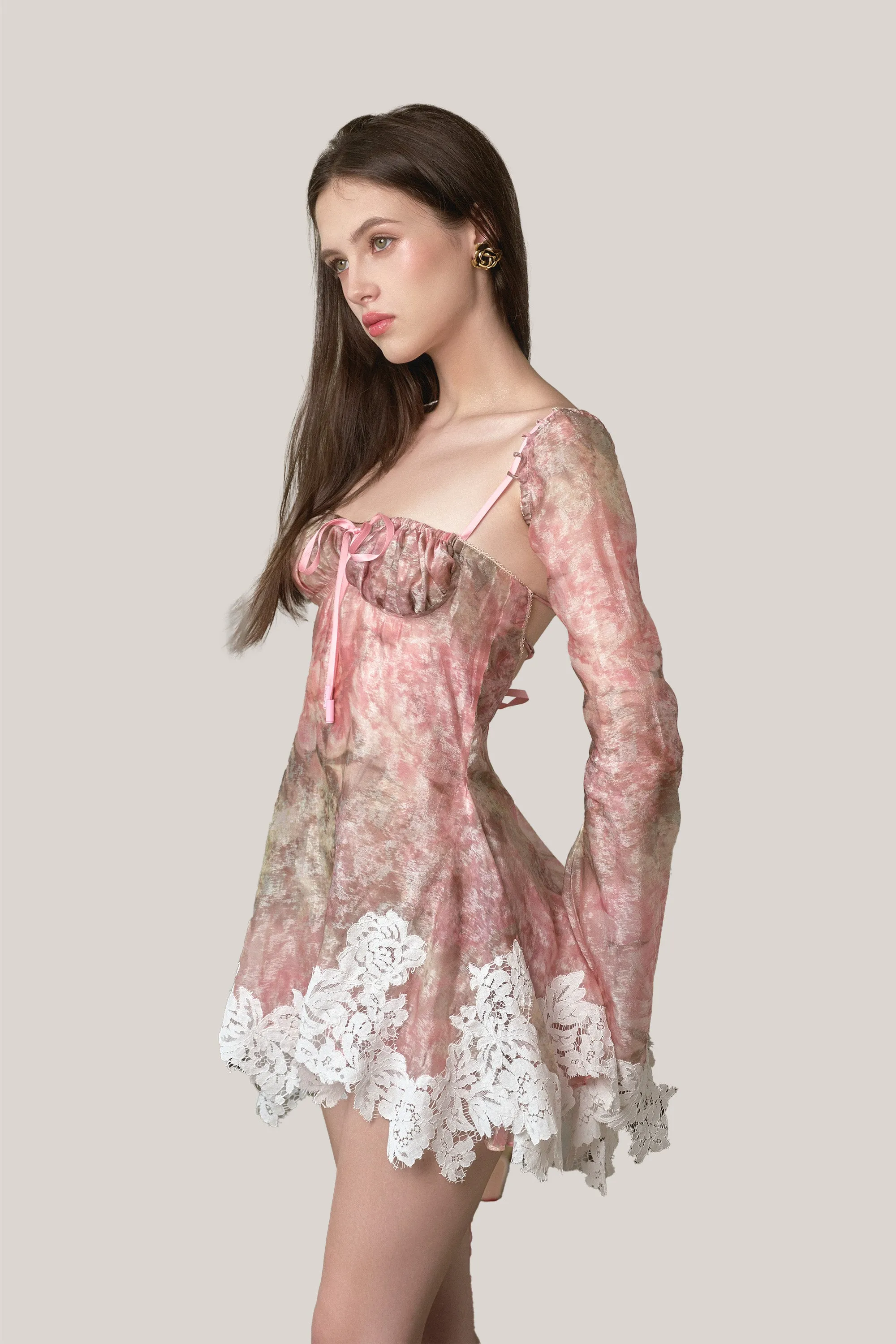 LA VIERGE • Pink Cecilia Long-sleeve Mini Dress