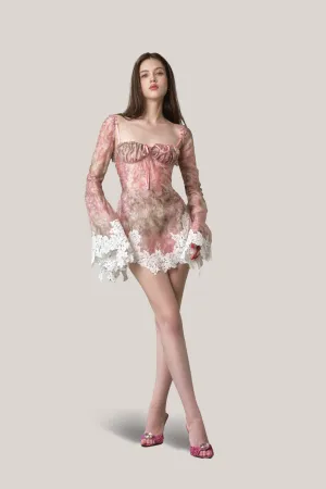 LA VIERGE • Pink Cecilia Long-sleeve Mini Dress