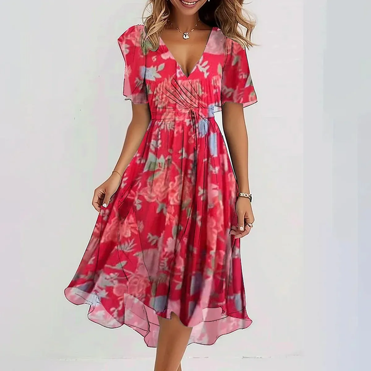 Lea™ V-Neck Flowing Midi Dress