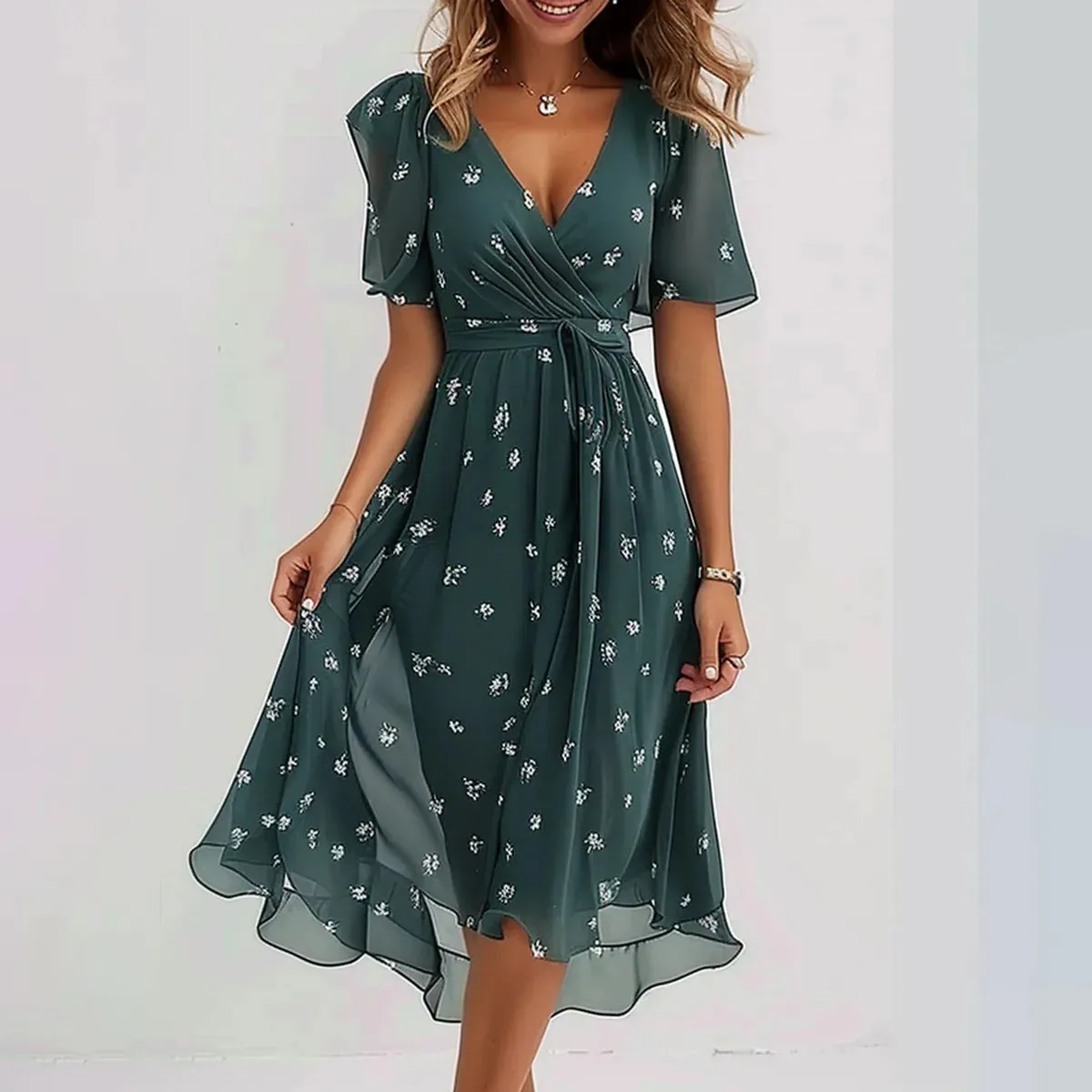 Lea™ V-Neck Flowing Midi Dress