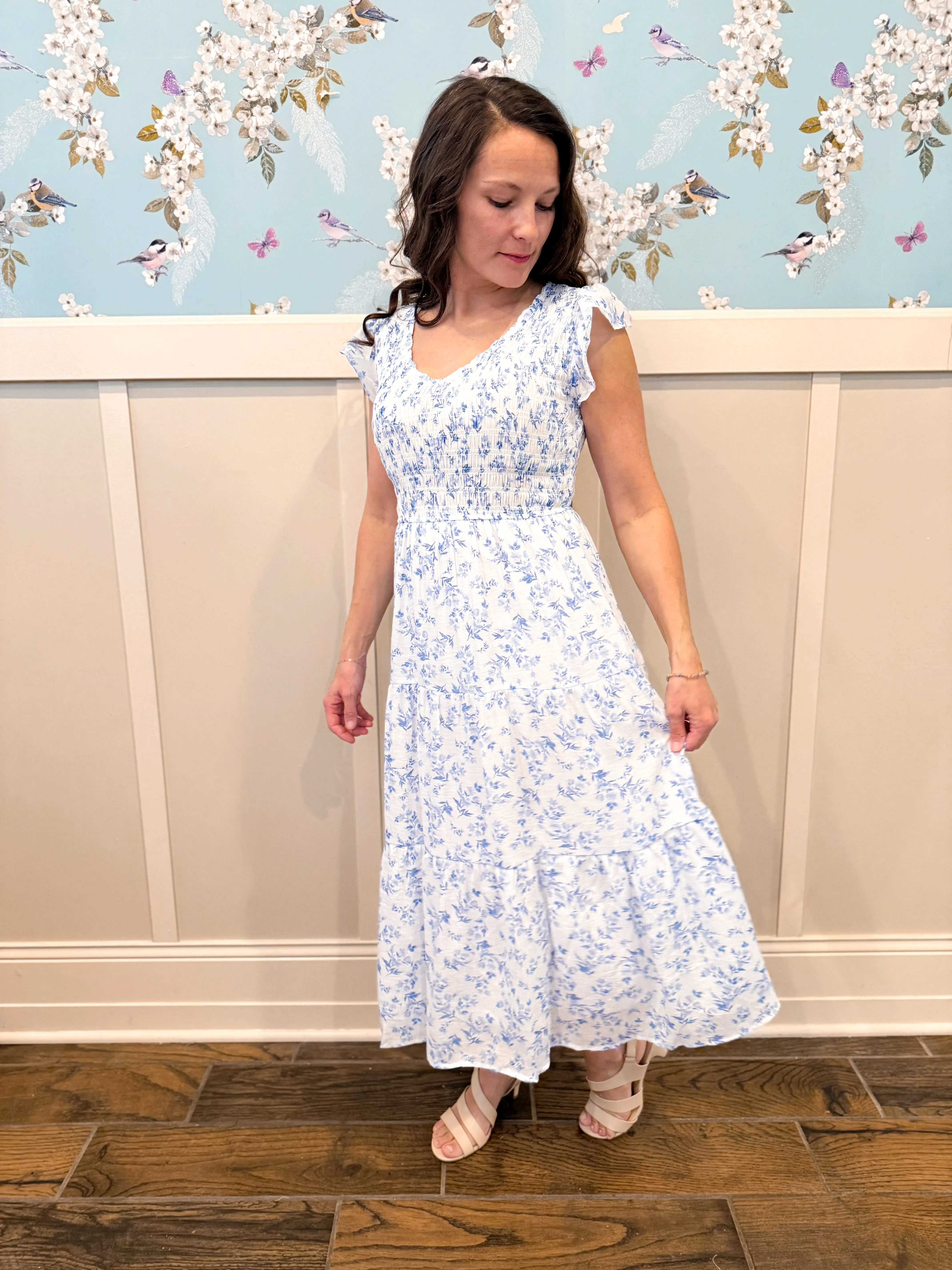 Meadow Daydream Midi Dress in Blue