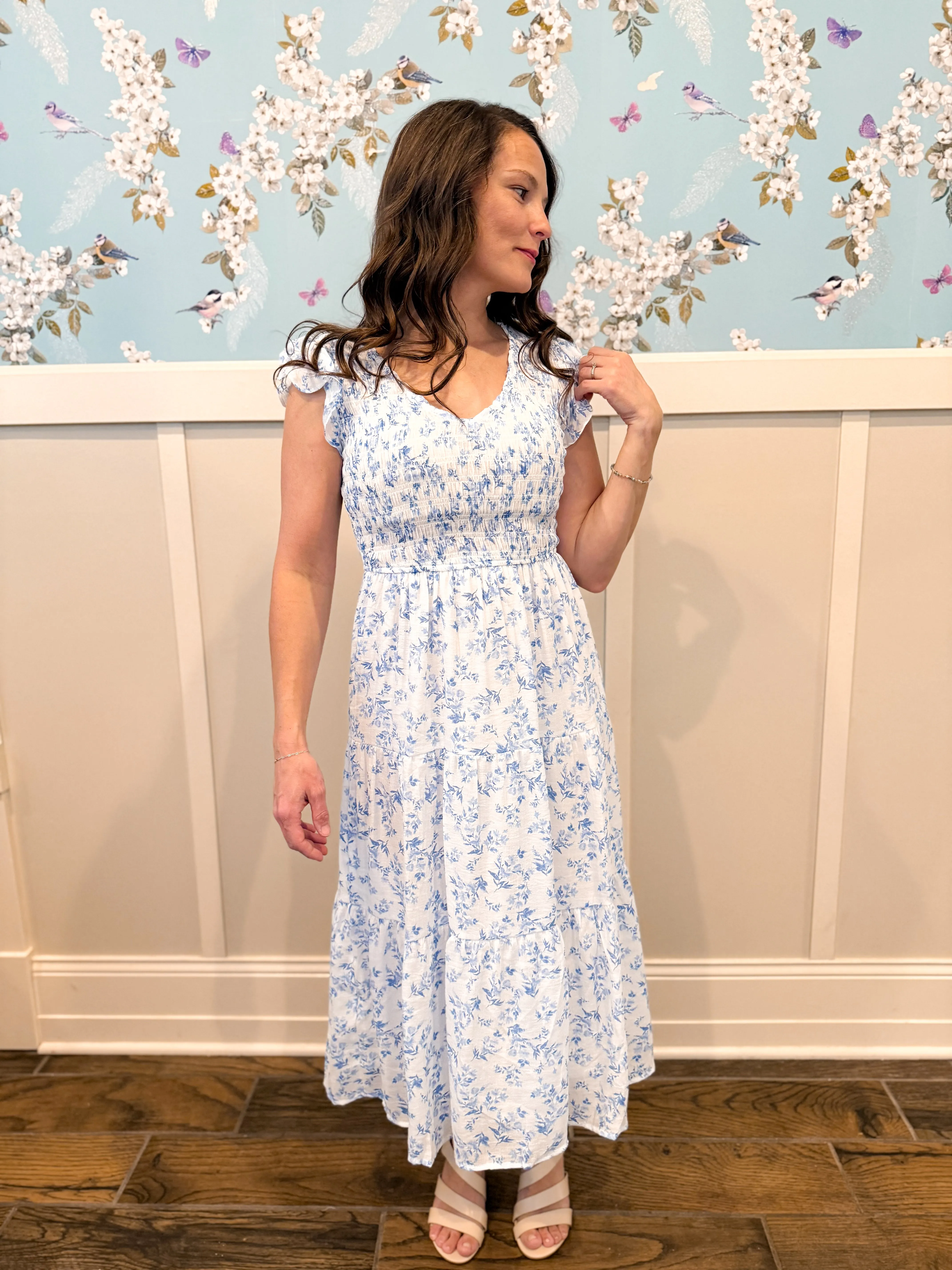 Meadow Daydream Midi Dress in Blue