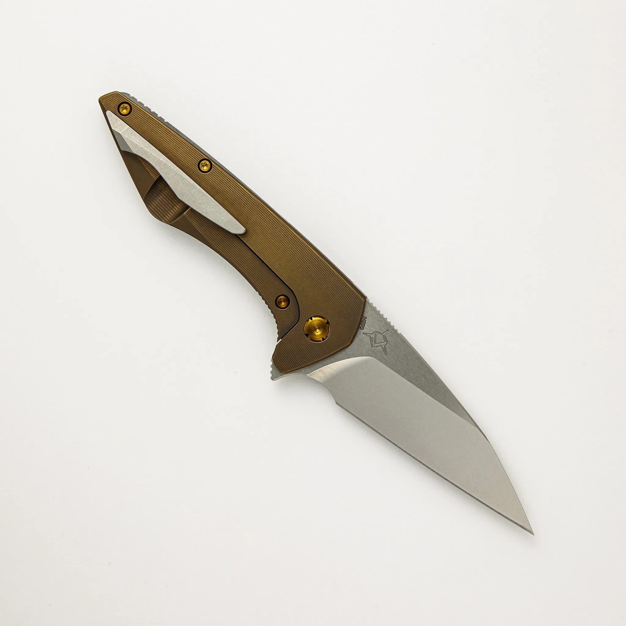 Mini Goblin - Bronze Smooth Titanium Handle - Brightwashed W/ Polished Flats M390 Blade