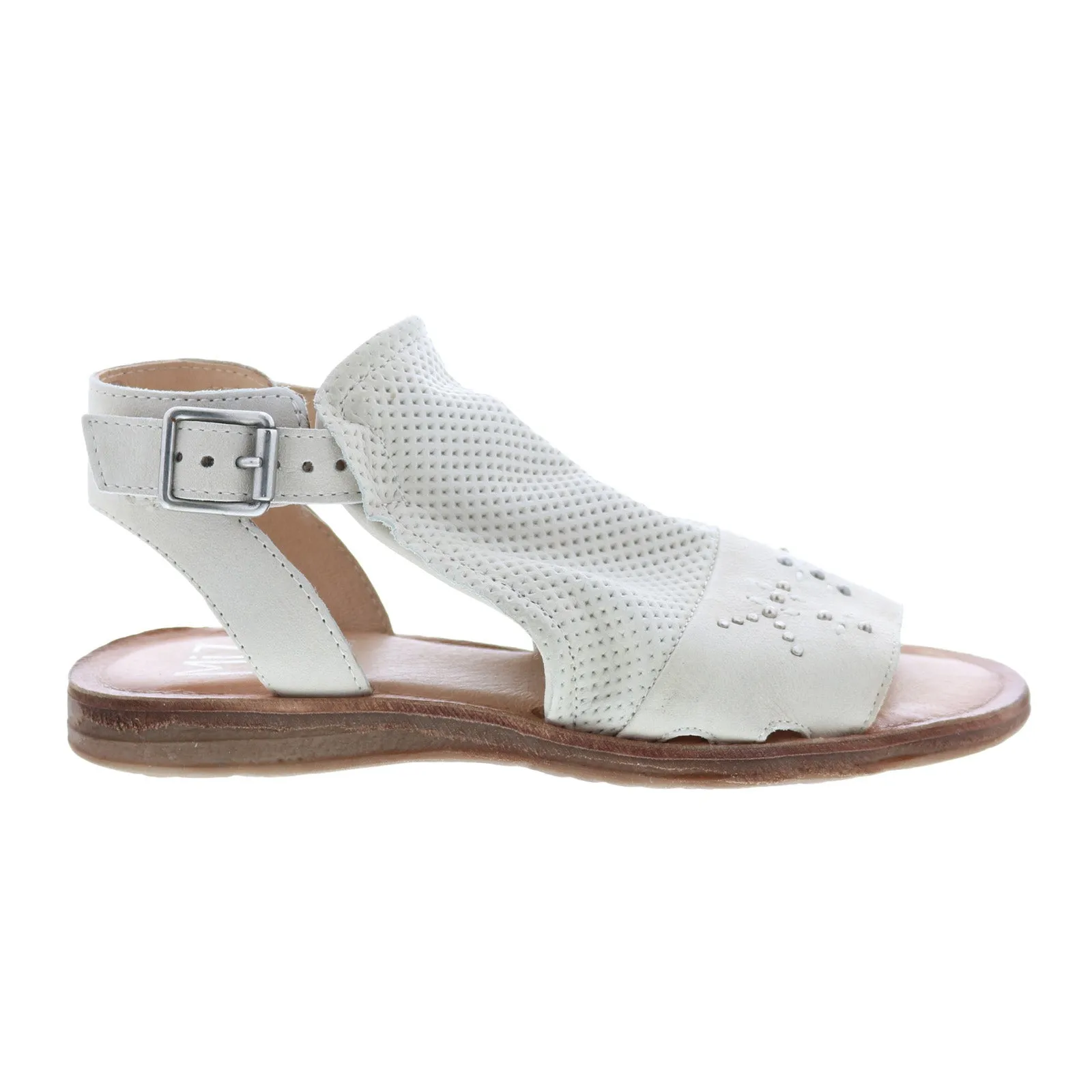 Miz Mooz Fifi 279048 Womens White Leather Hook & Loop Strap Sandals Shoes