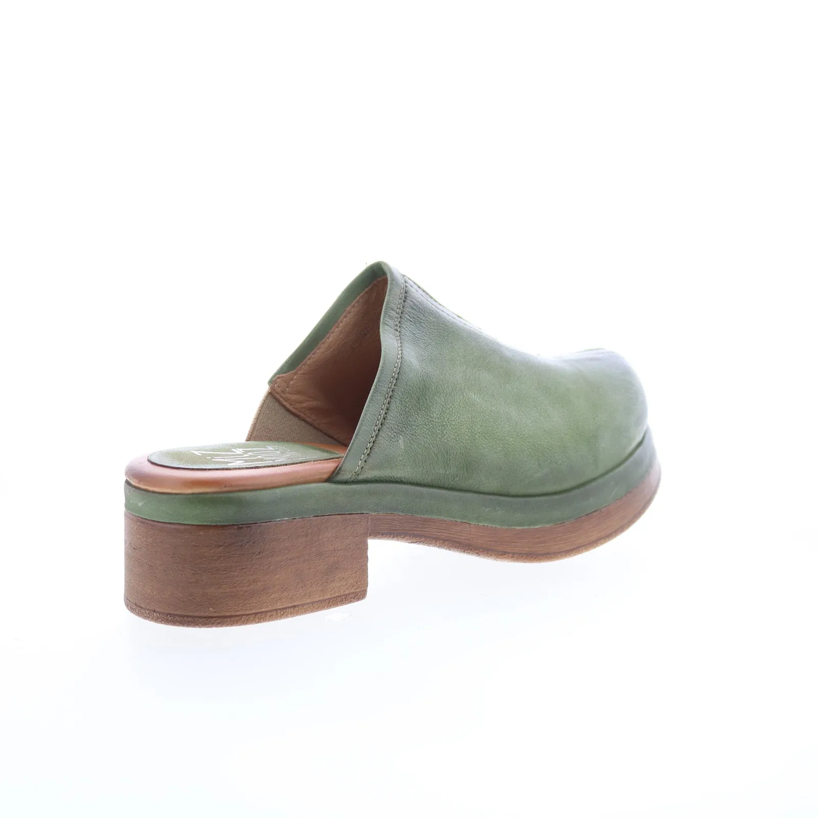 Miz Mooz Lunea-QVC Womens Green Leather Slip On Heeled Sandals Shoes