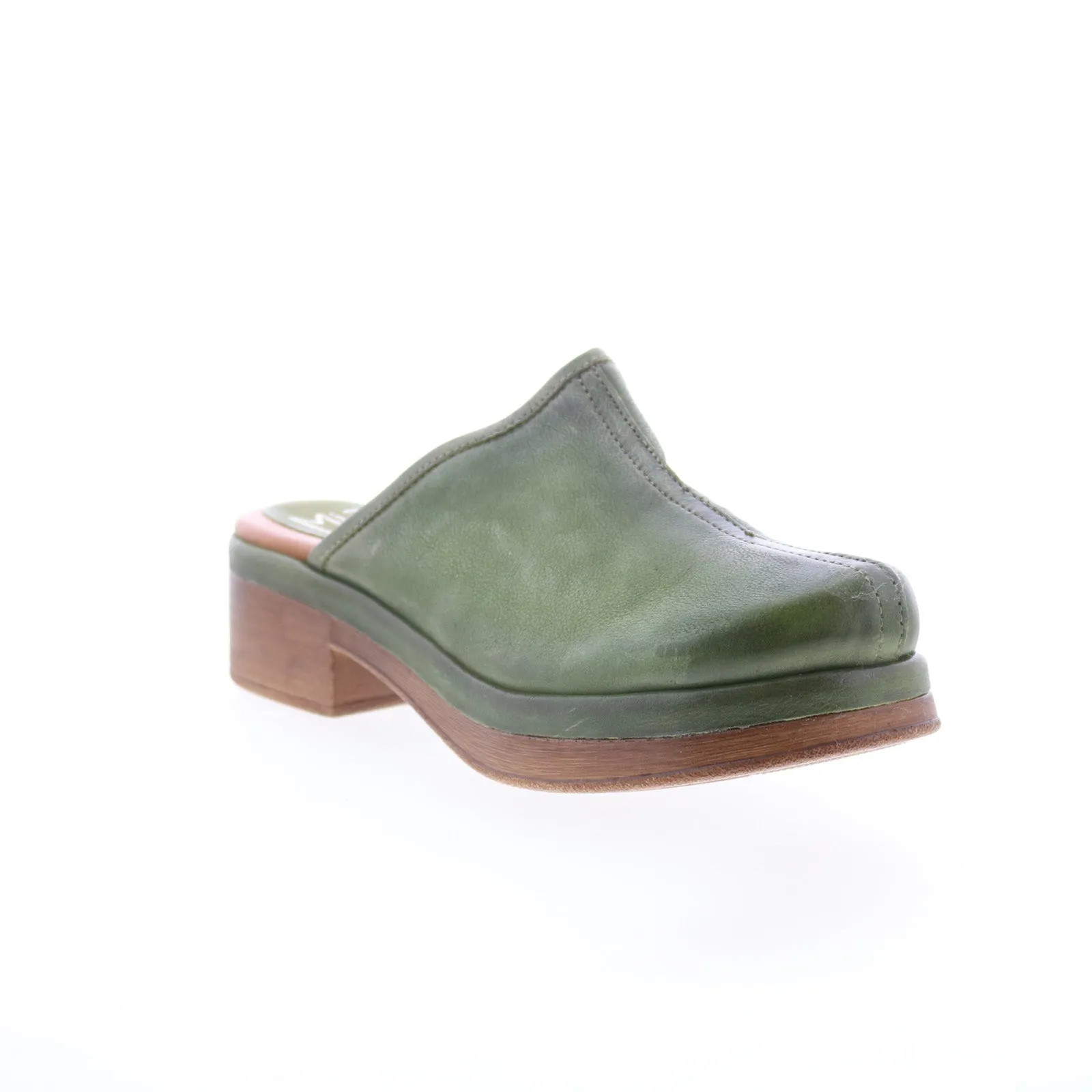 Miz Mooz Lunea-QVC Womens Green Leather Slip On Heeled Sandals Shoes