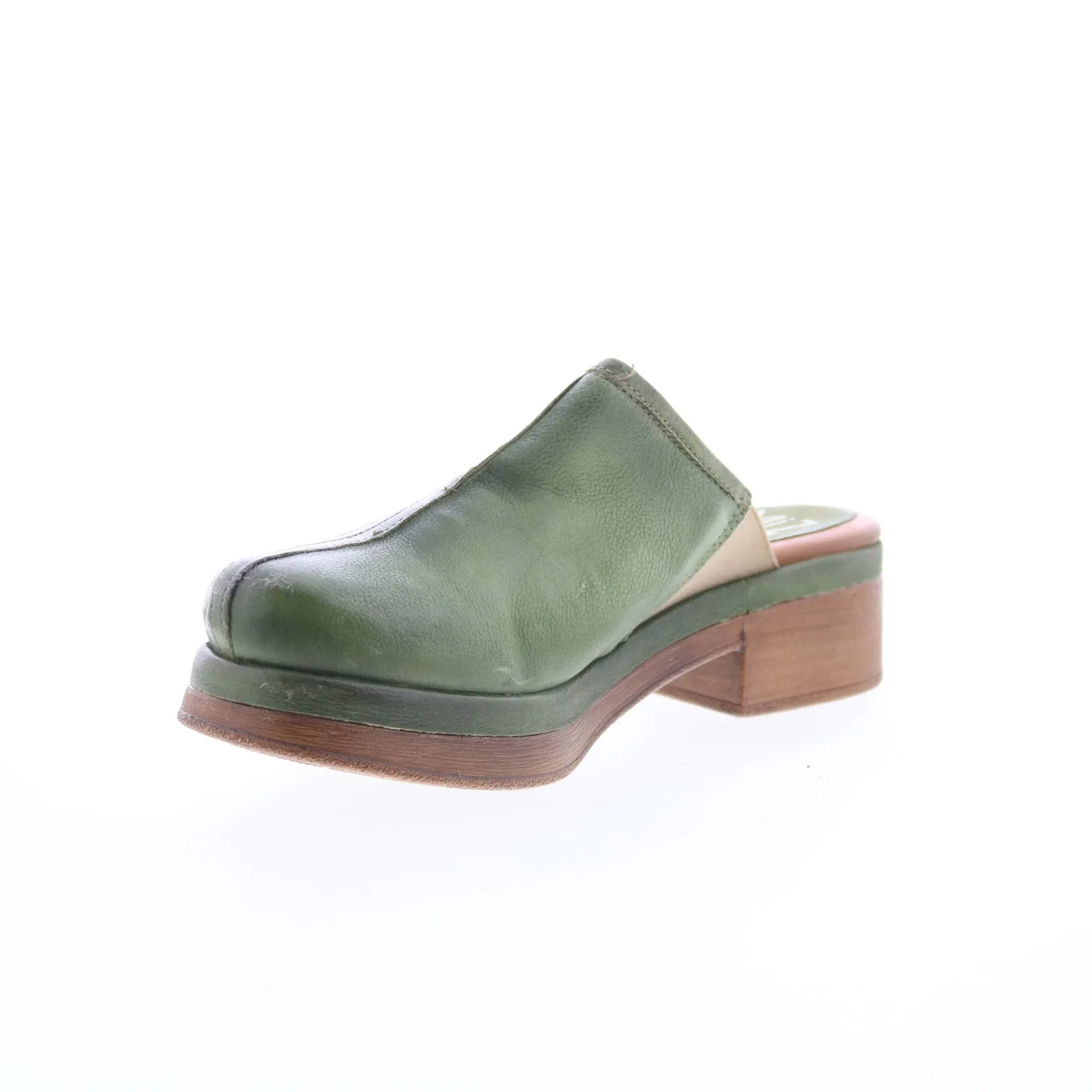 Miz Mooz Lunea-QVC Womens Green Leather Slip On Heeled Sandals Shoes