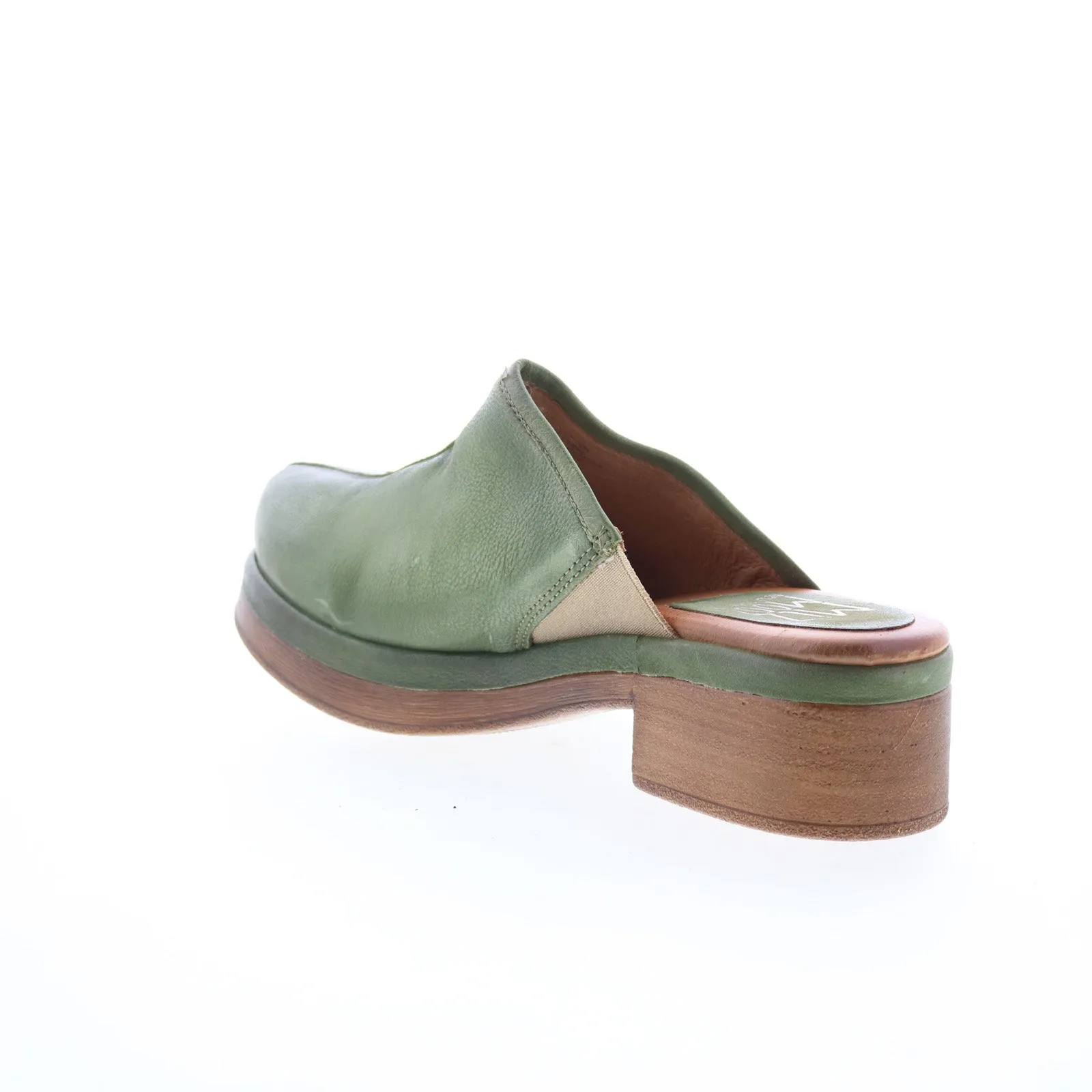 Miz Mooz Lunea-QVC Womens Green Leather Slip On Heeled Sandals Shoes