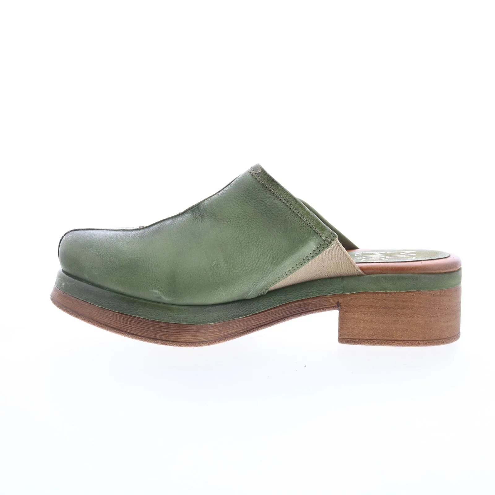 Miz Mooz Lunea-QVC Womens Green Leather Slip On Heeled Sandals Shoes