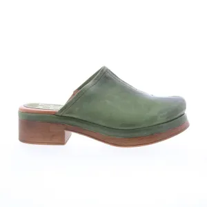 Miz Mooz Lunea-QVC Womens Green Leather Slip On Heeled Sandals Shoes