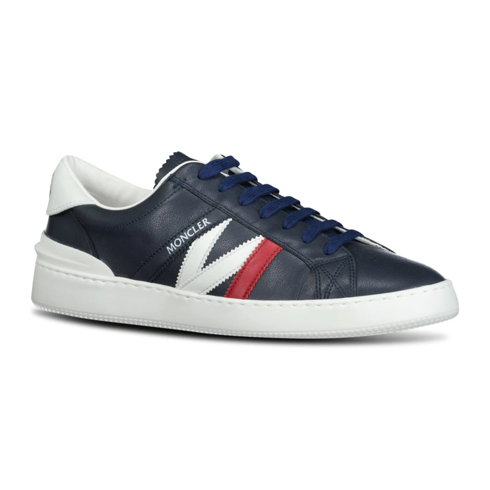 MONCLER MONACO LEATHER TRAINERS NAVY BLUE