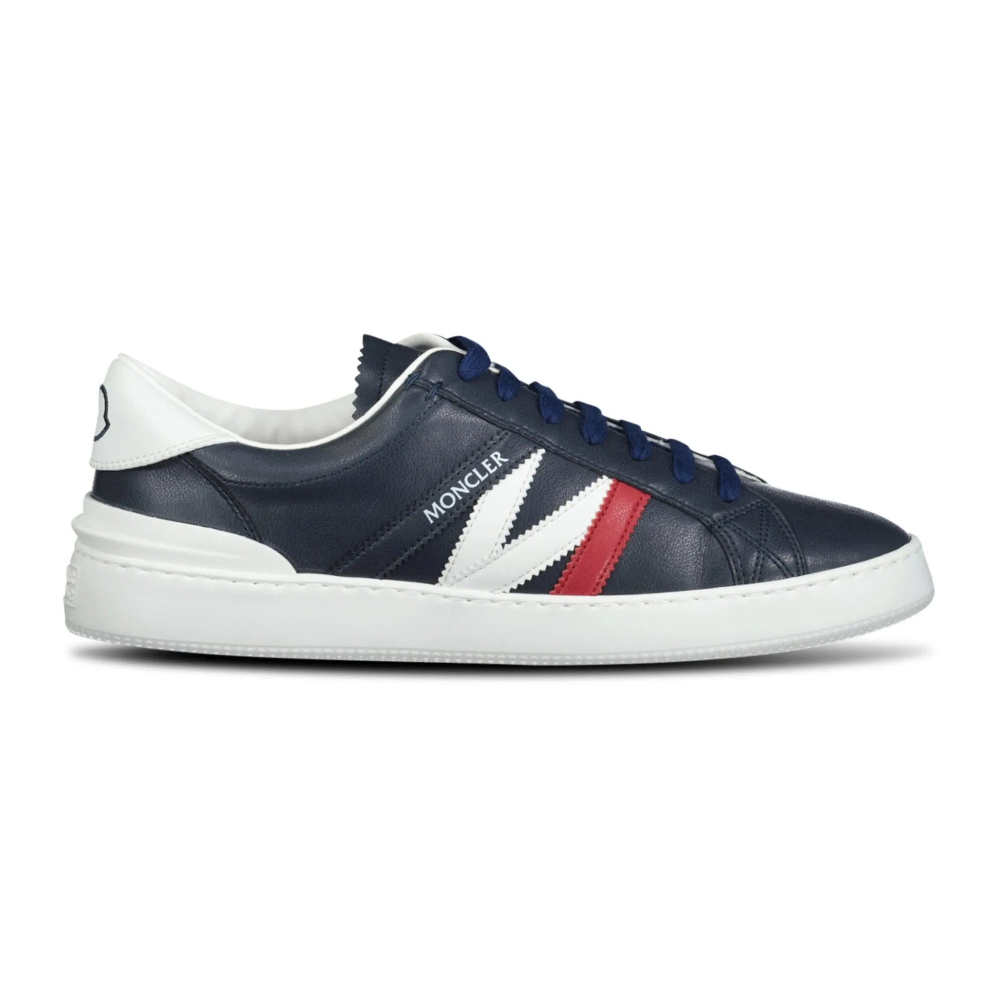 MONCLER MONACO LEATHER TRAINERS NAVY BLUE