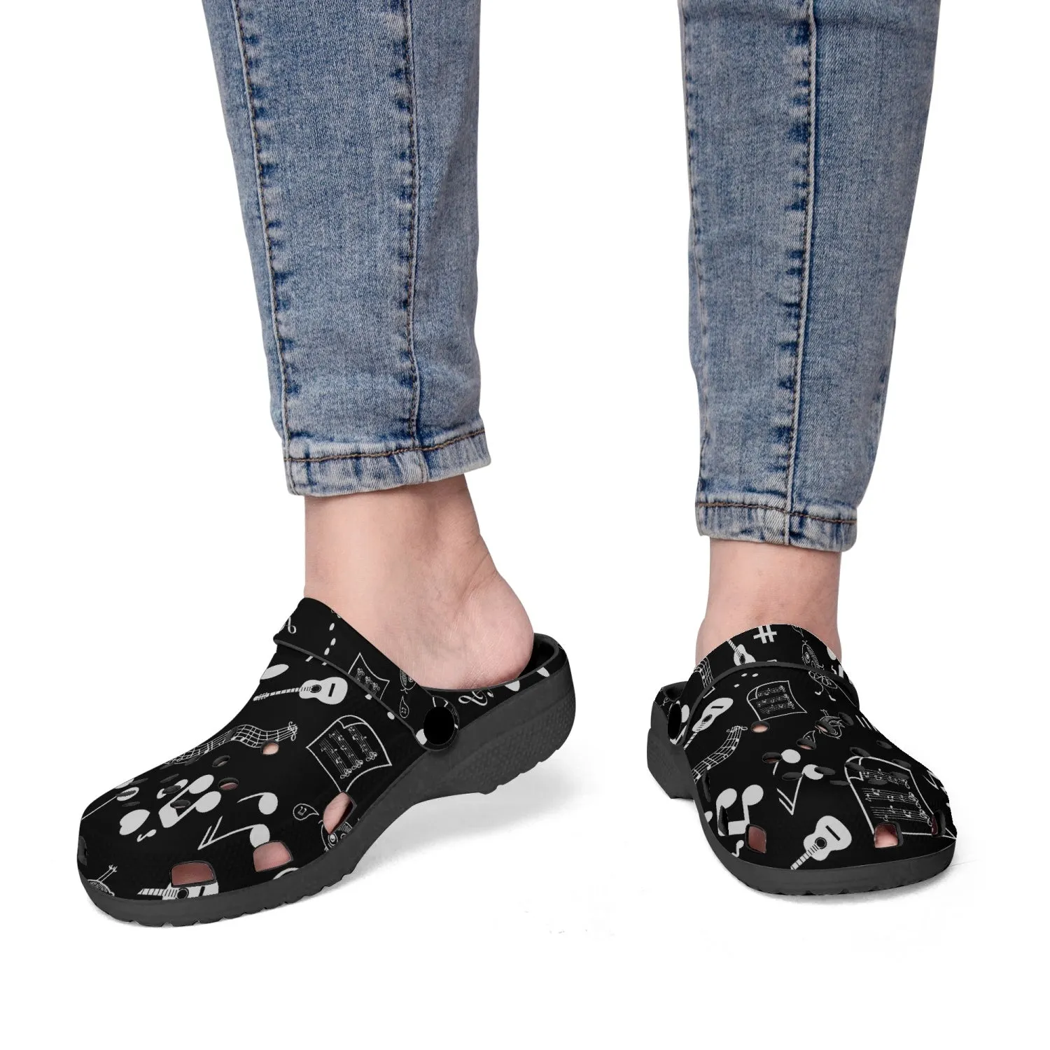 Musical Notes Black Unisex Rubber Shoes up to size 12