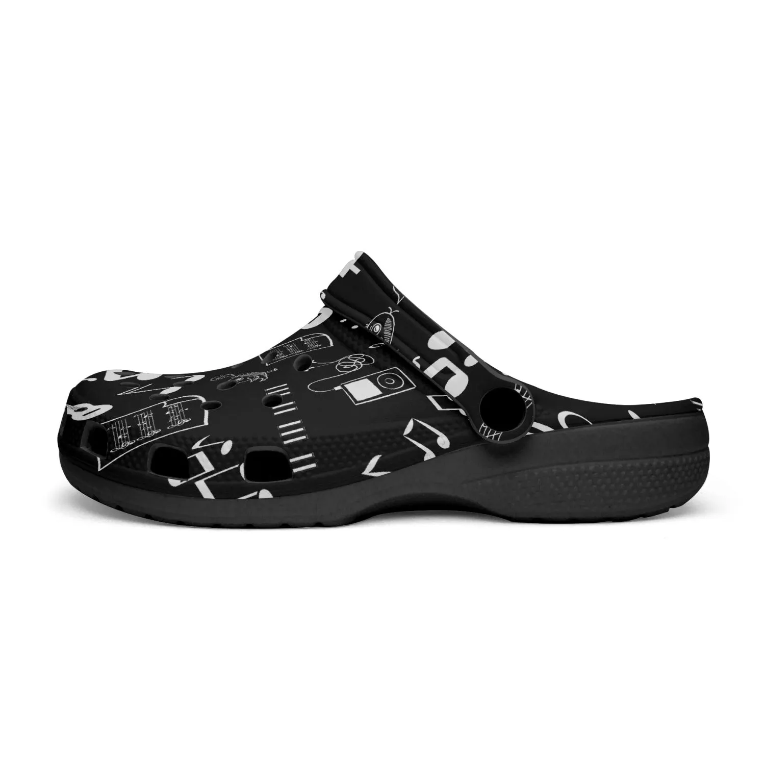 Musical Notes Black Unisex Rubber Shoes up to size 12