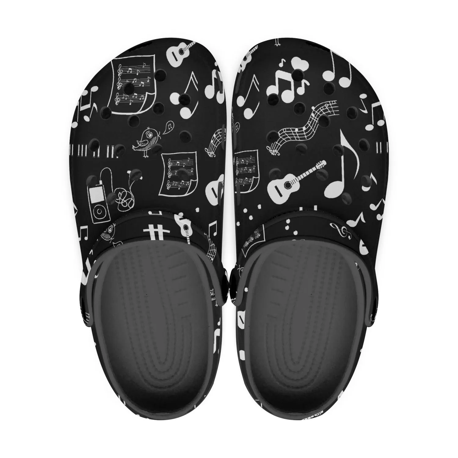 Musical Notes Black Unisex Rubber Shoes up to size 12