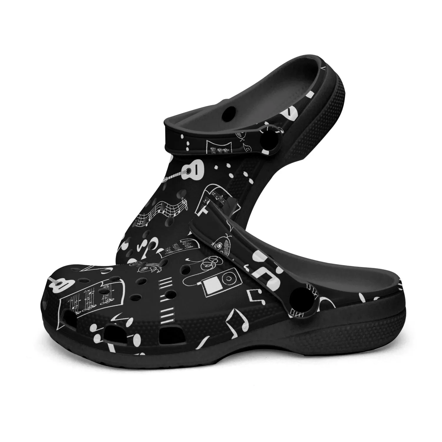 Musical Notes Black Unisex Rubber Shoes up to size 12
