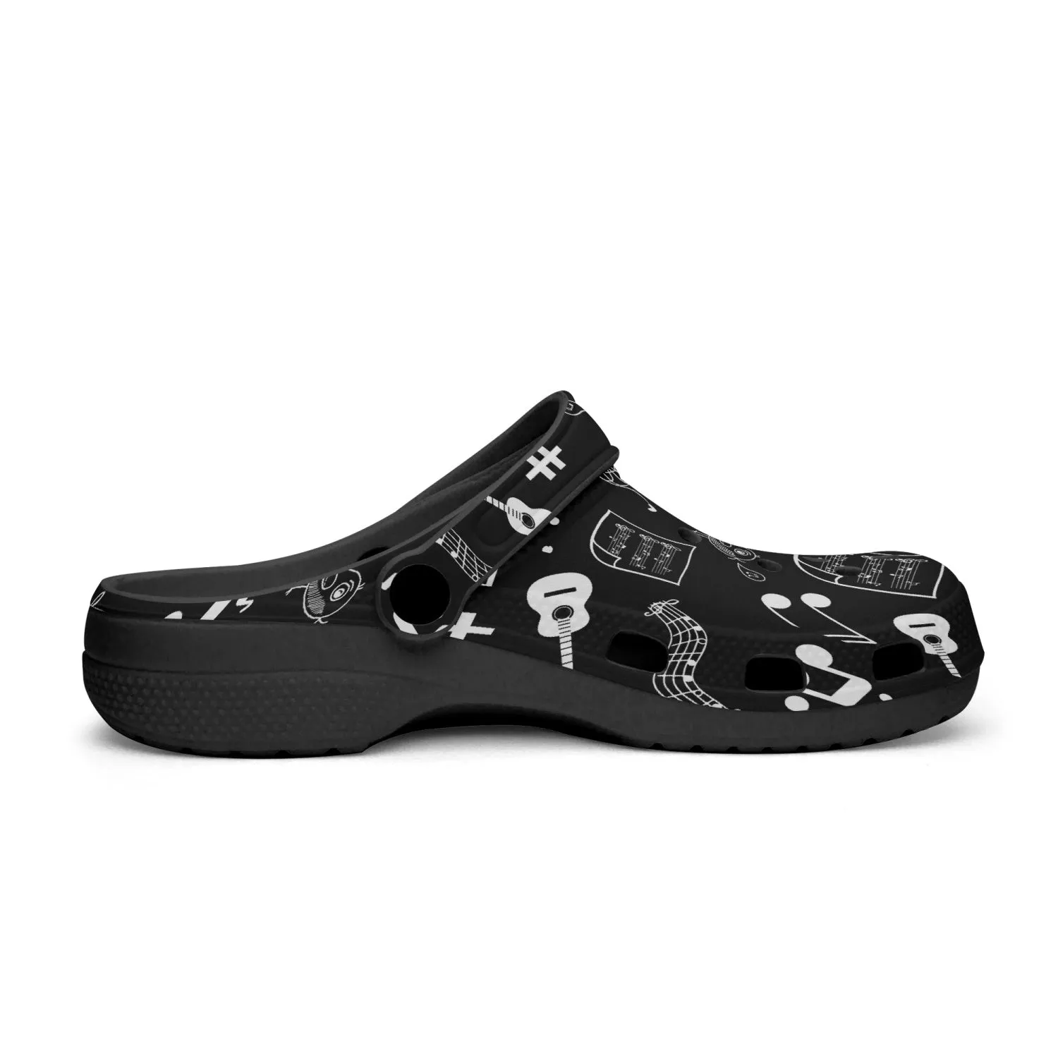 Musical Notes Black Unisex Rubber Shoes up to size 12