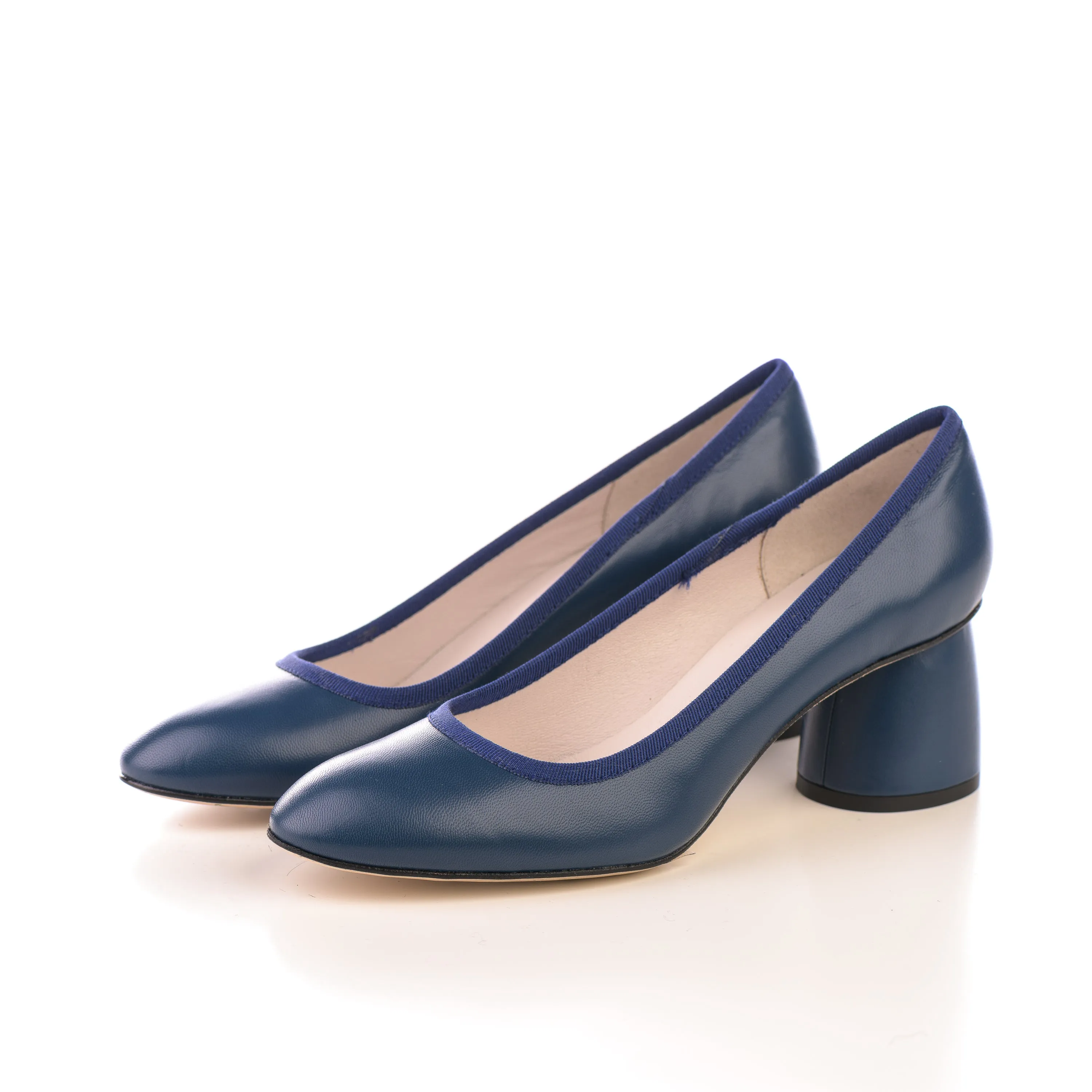Navy blue leather pump ballet flats with high heel