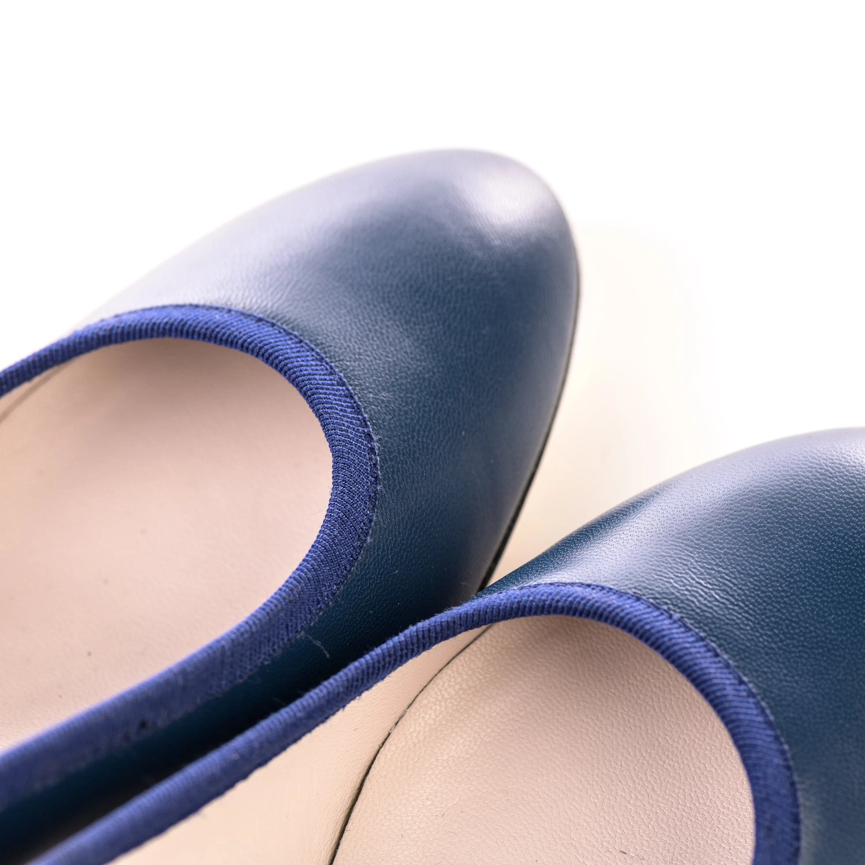 Navy blue leather pump ballet flats with high heel