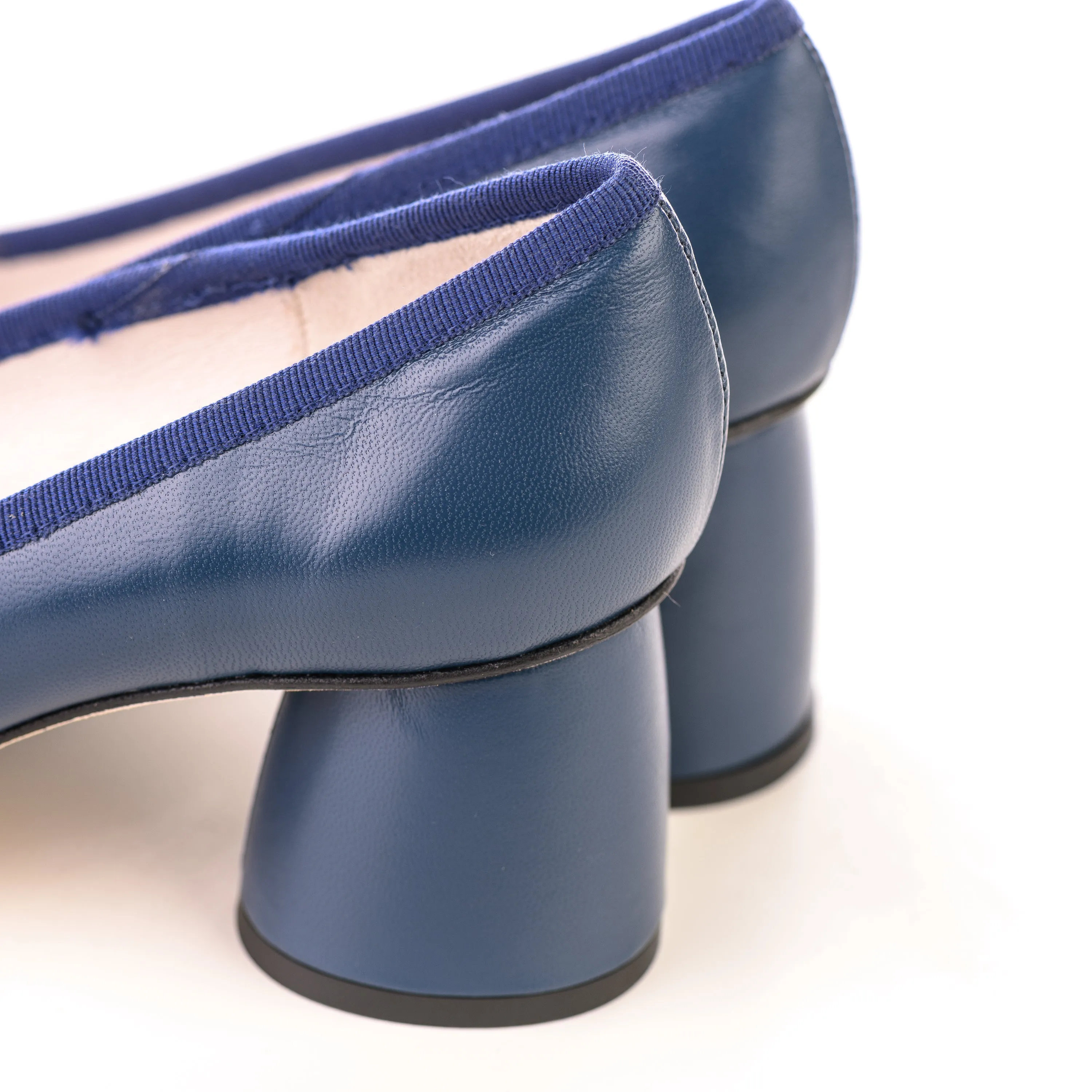 Navy blue leather pump ballet flats with high heel