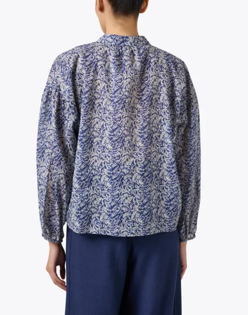 Navy Print Cotton Top