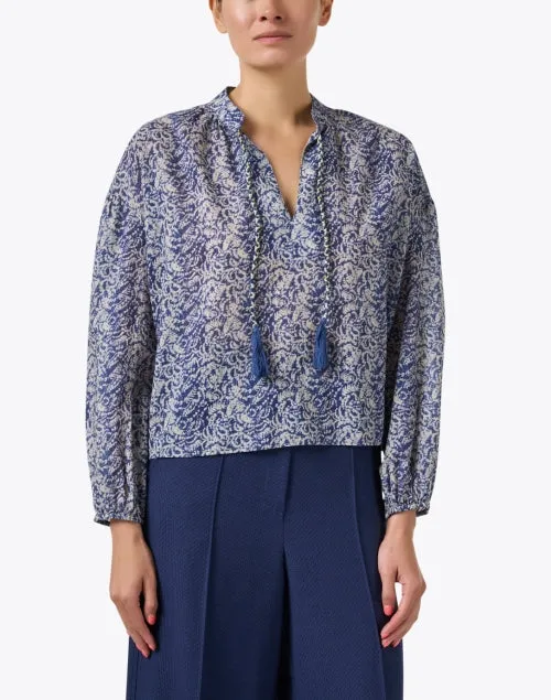 Navy Print Cotton Top