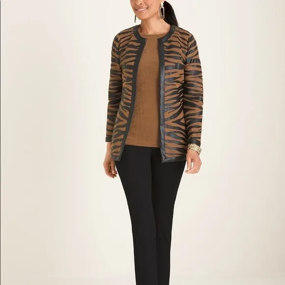 NWOT Chico’s Deep Rum Caramel Tiger Mesh Cardigan