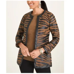 NWOT Chico’s Deep Rum Caramel Tiger Mesh Cardigan