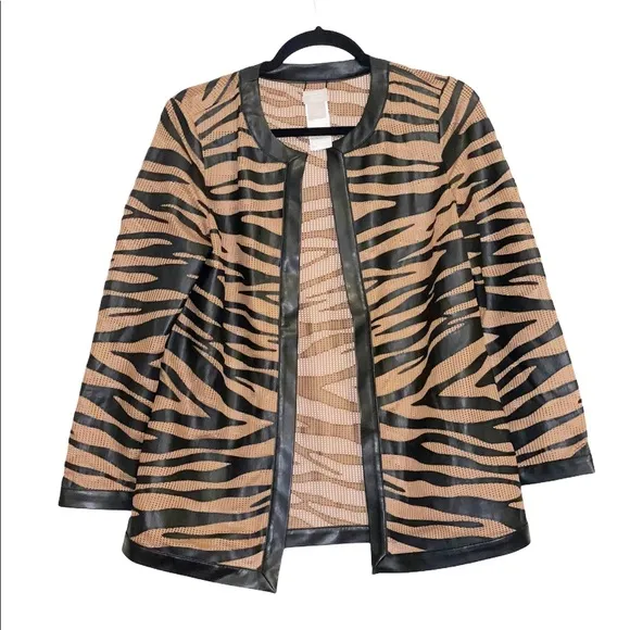 NWOT Chico’s Deep Rum Caramel Tiger Mesh Cardigan