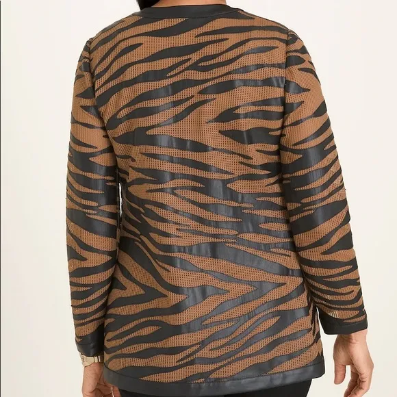 NWOT Chico’s Deep Rum Caramel Tiger Mesh Cardigan