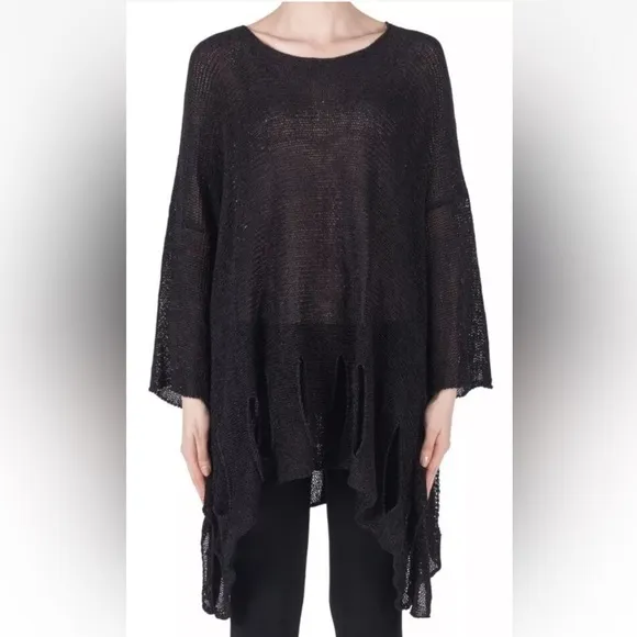 NWT Joseph Ribkoff Black Tunic Slits Around Hem S/M Artsy Lagenlook