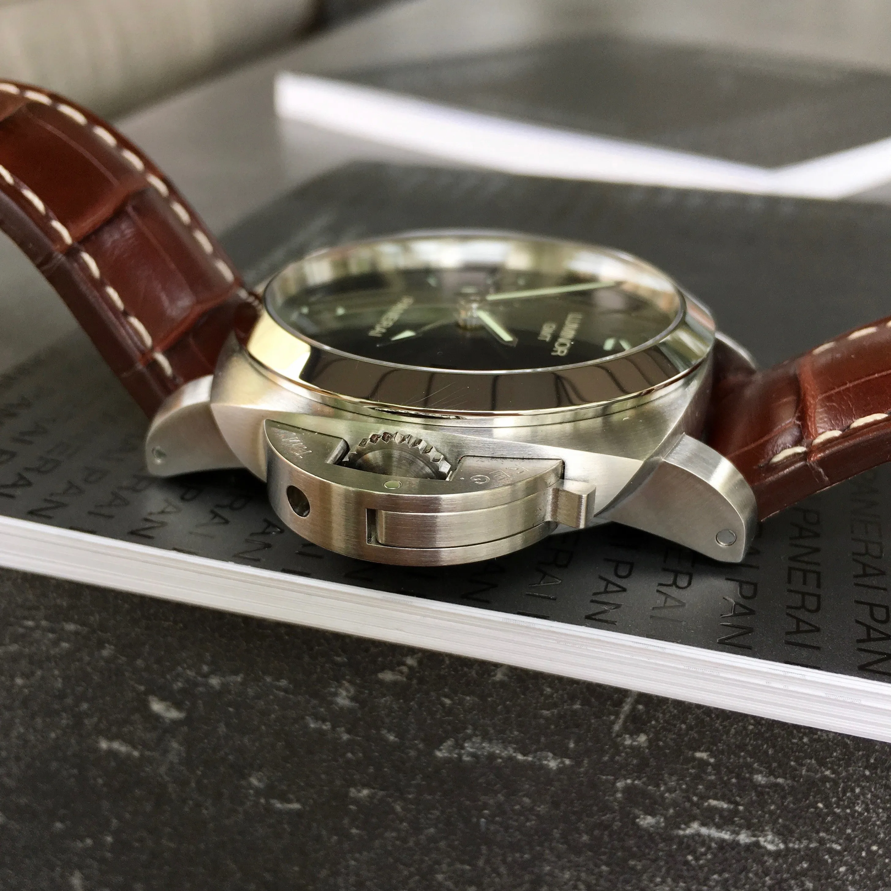 Panerai Luminor 1950 PAM 320 44mm 3 Days GMT Power Reserve Brown Wristwatch Box & Papers