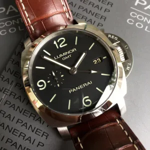 Panerai Luminor 1950 PAM 320 44mm 3 Days GMT Power Reserve Brown Wristwatch Box & Papers