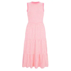 Paula Gingham Cotton Knitted Maxi Dress - Light Pink