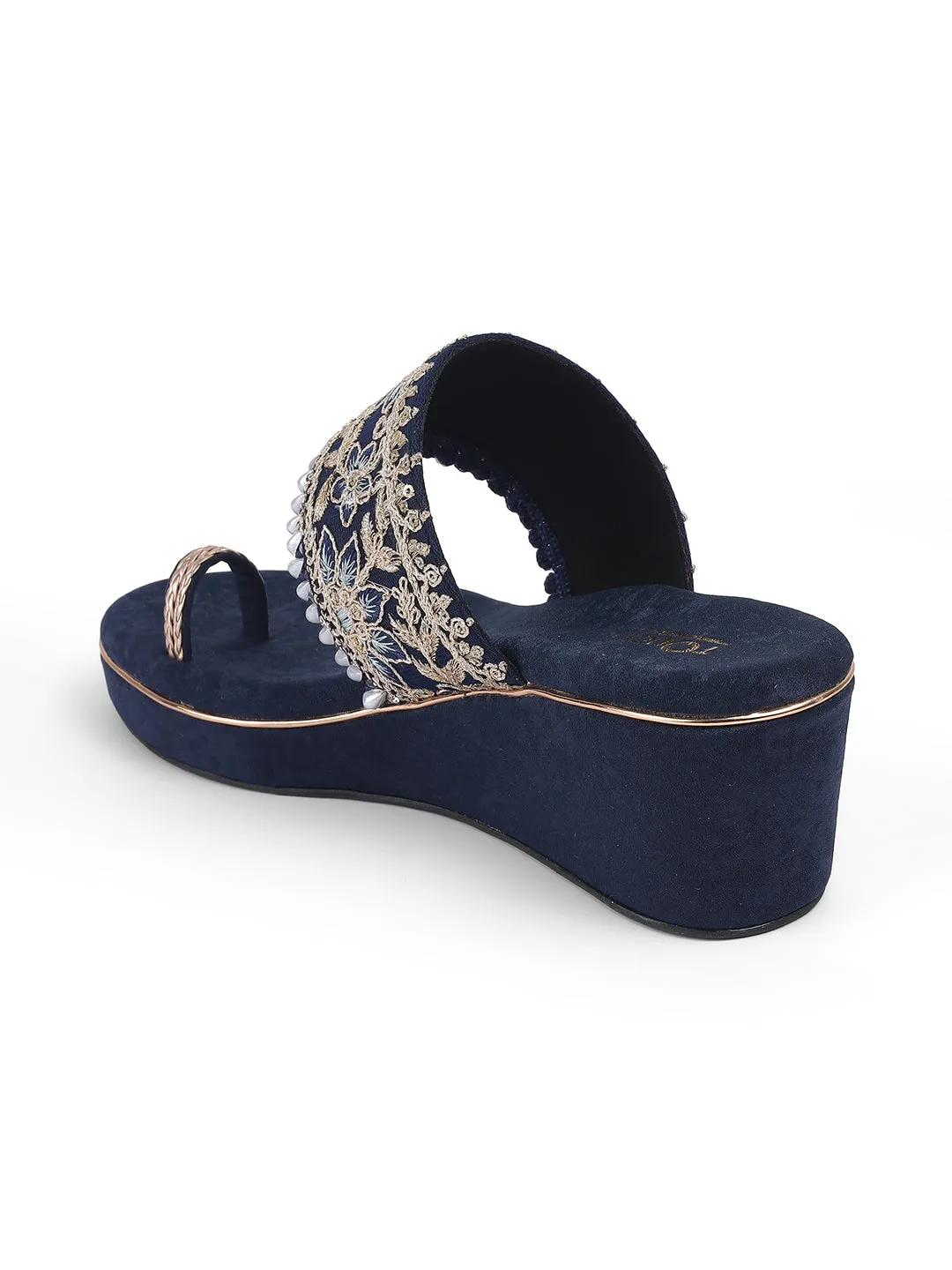 Platform Blue Low Heel Wedges For Women and Girls