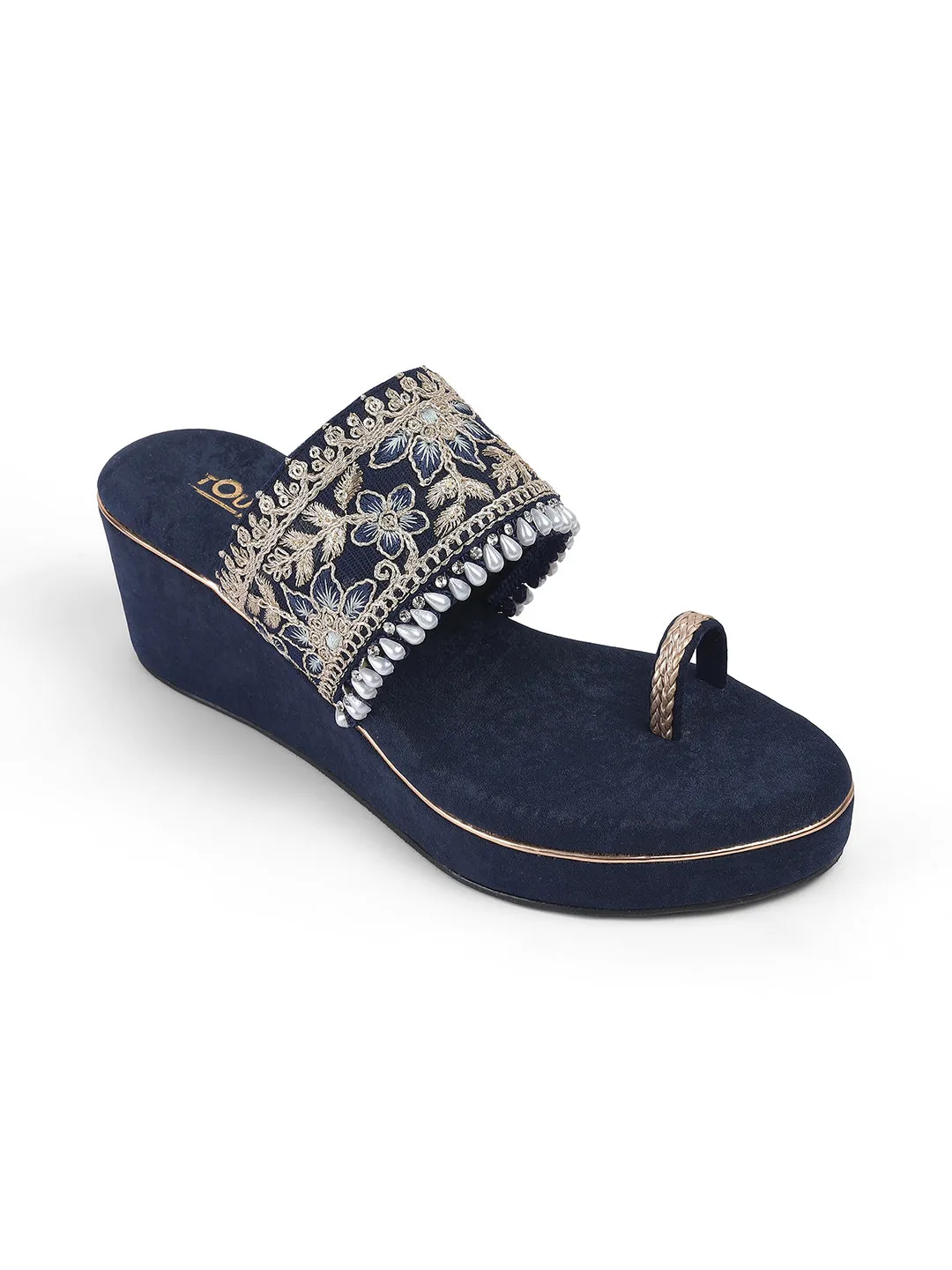 Platform Blue Low Heel Wedges For Women and Girls