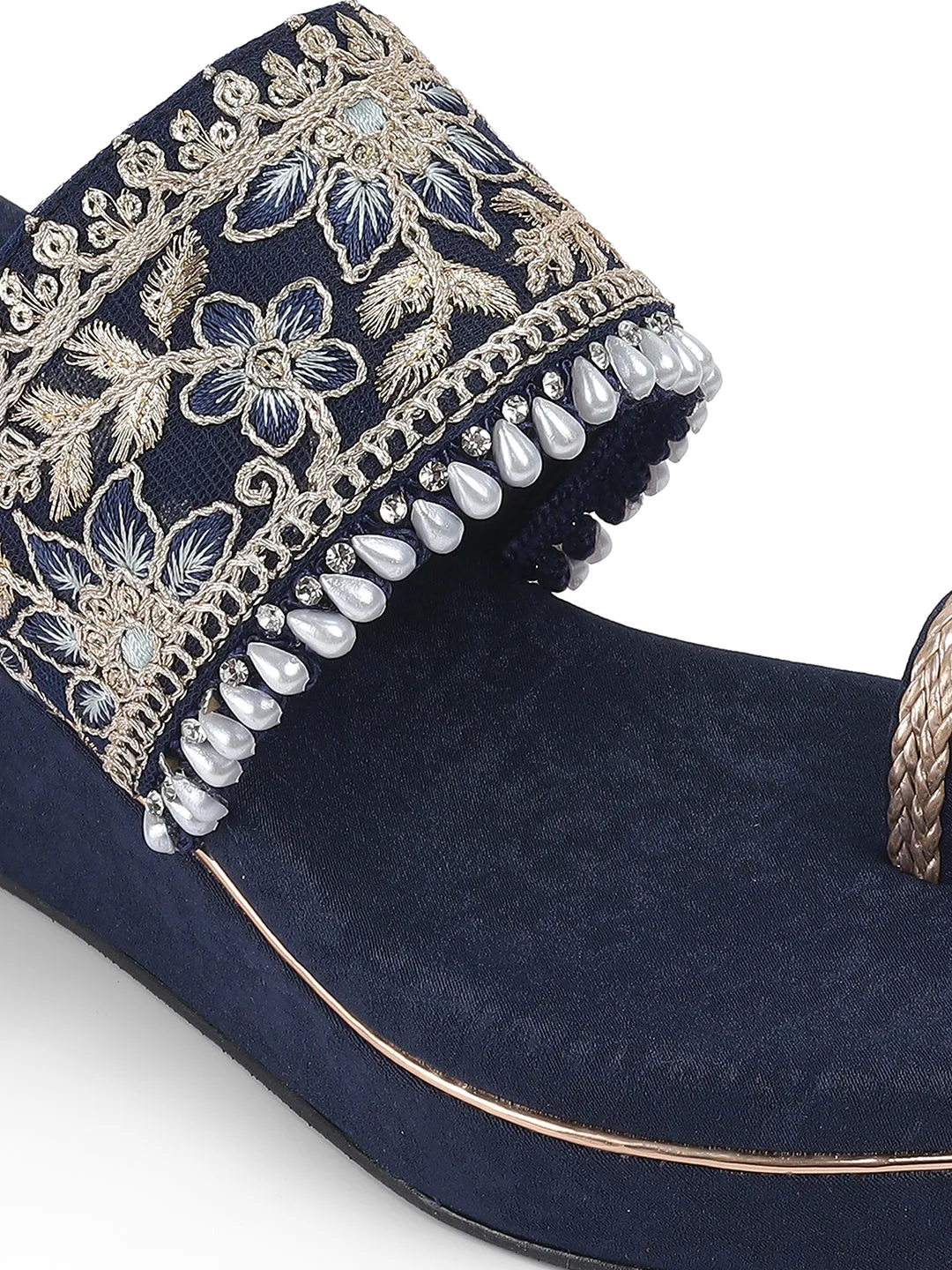 Platform Blue Low Heel Wedges For Women and Girls
