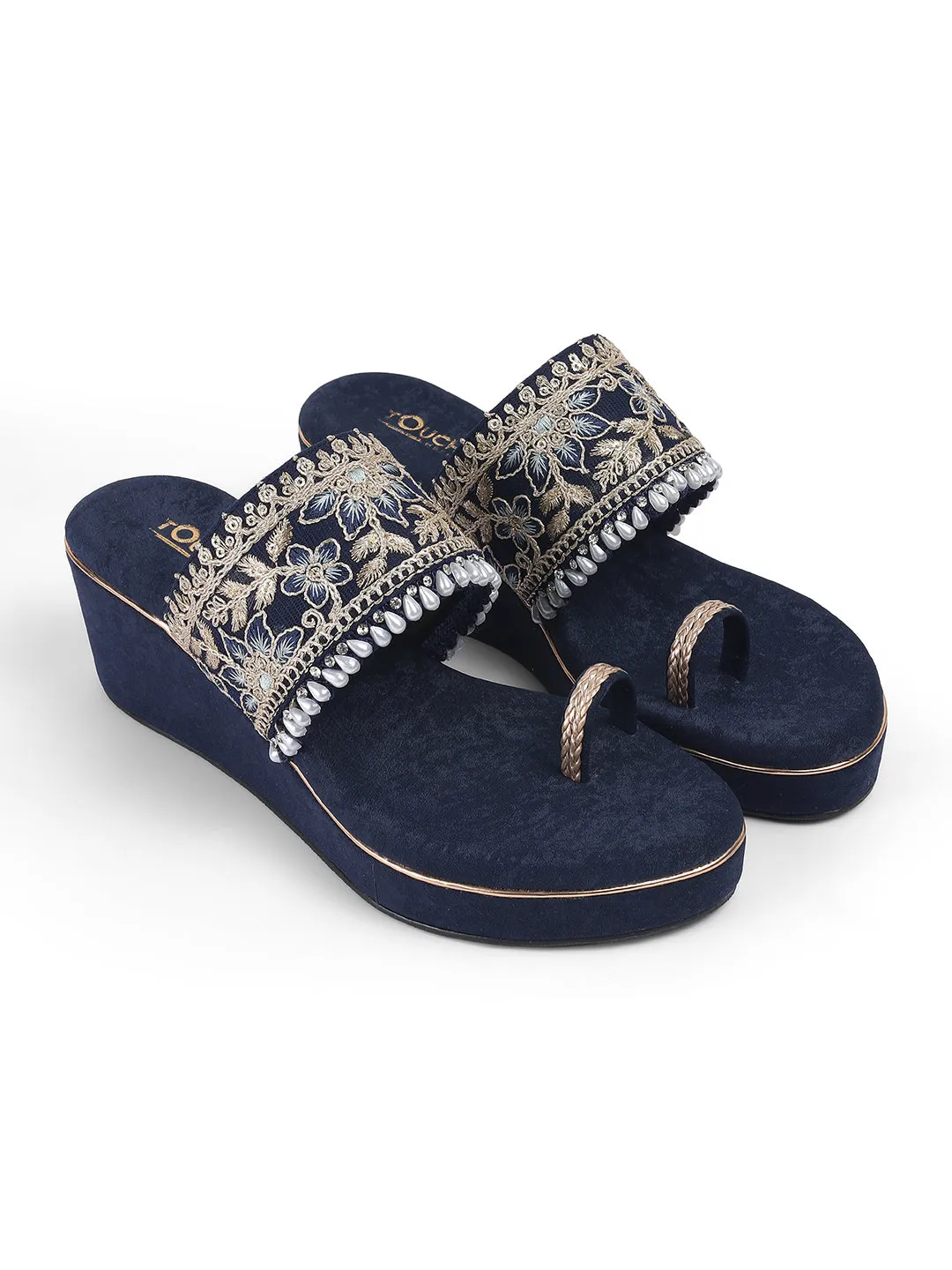 Platform Blue Low Heel Wedges For Women and Girls