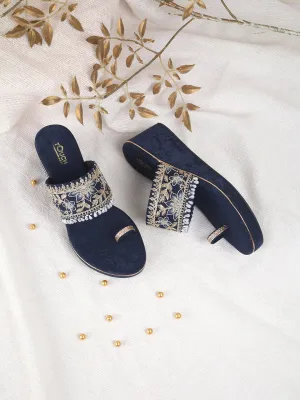 Platform Blue Low Heel Wedges For Women and Girls