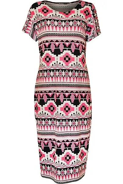 Plus Size Short Sleeve Fluorescent Pink Midi Dress