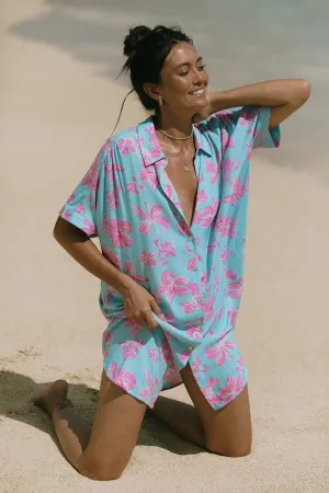 Printed Short-Sleeve Shirt Dress-Kihei