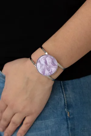 "Colorful Cosmos" Silver Metal & Purple Mother of Pearl Shell Cuff Bracelet