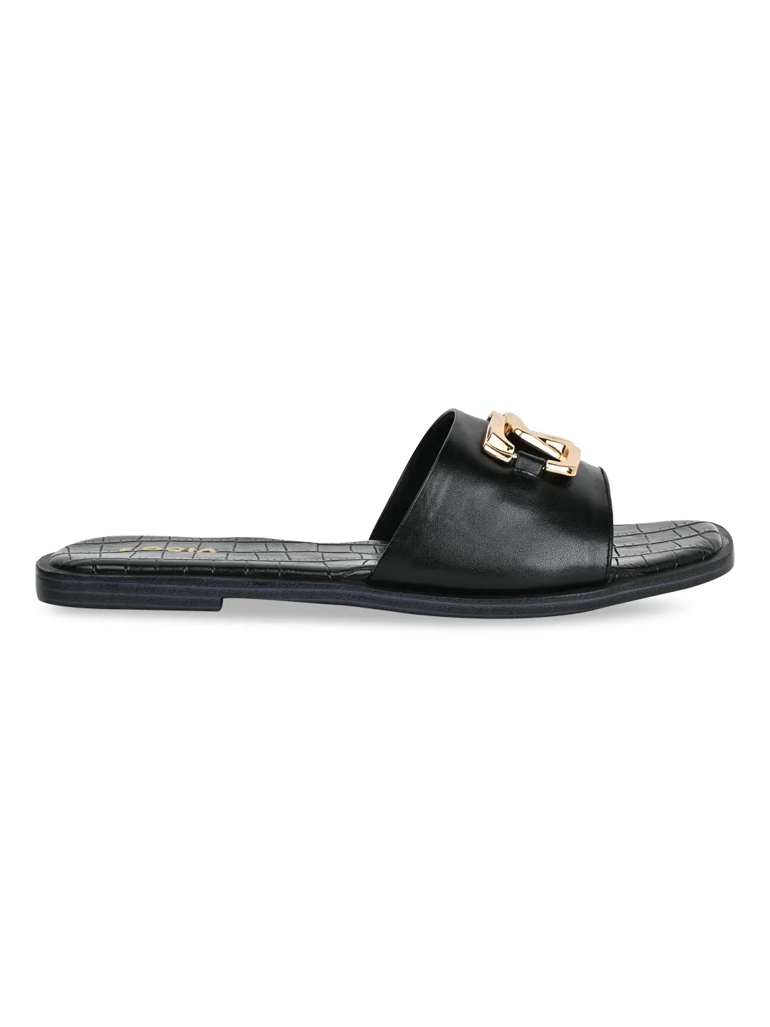 Rocia By Regal Black Women Buckled Sliders