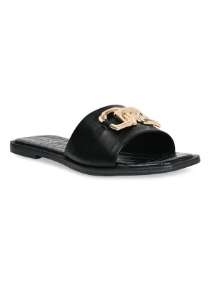 Rocia By Regal Black Women Buckled Sliders