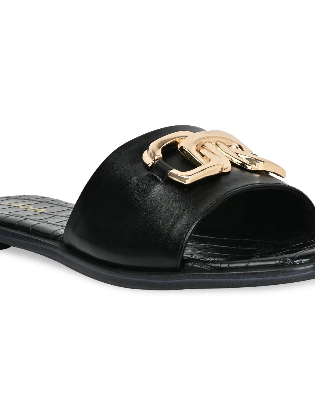 Rocia By Regal Black Women Buckled Sliders