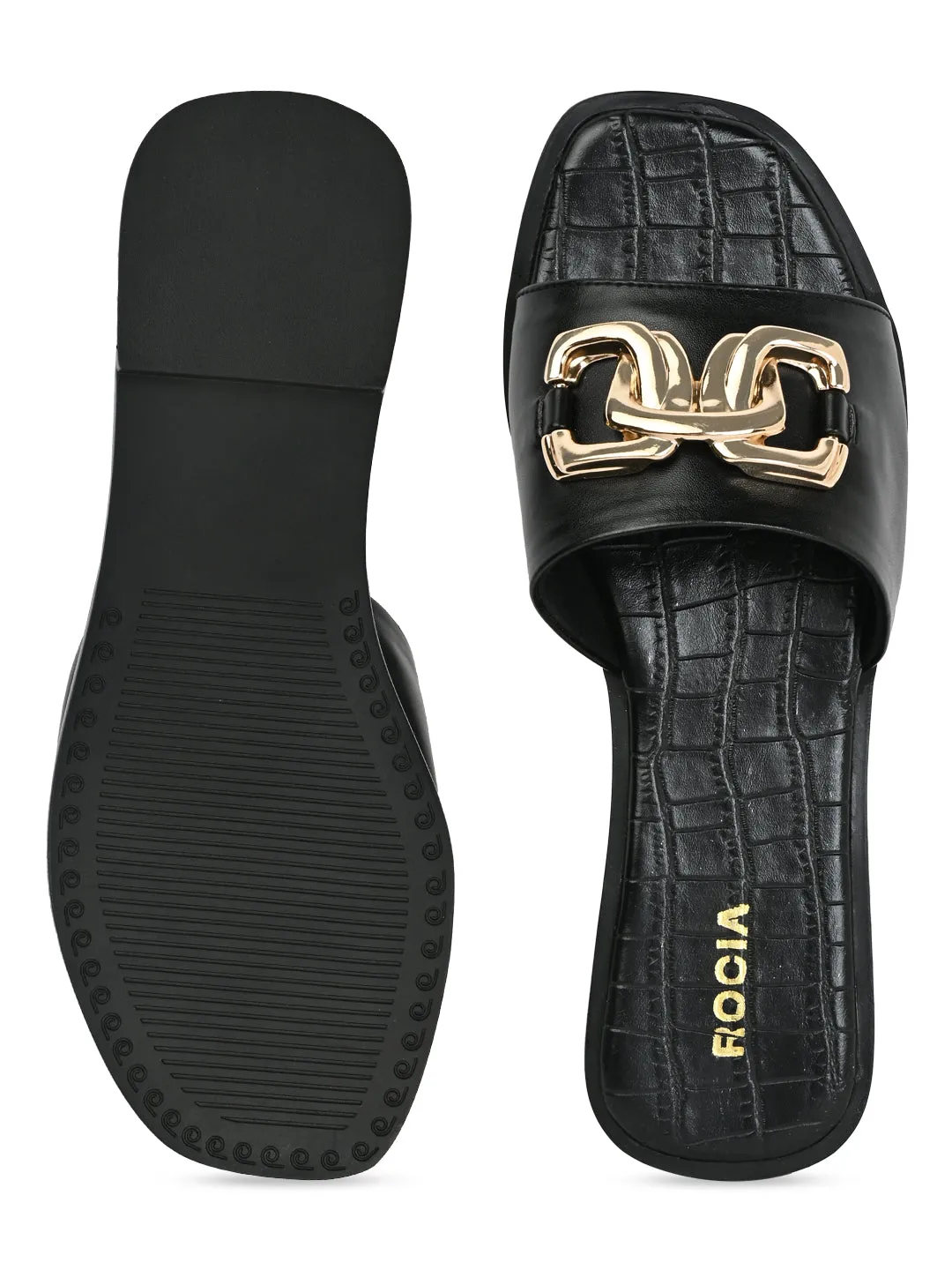Rocia By Regal Black Women Buckled Sliders