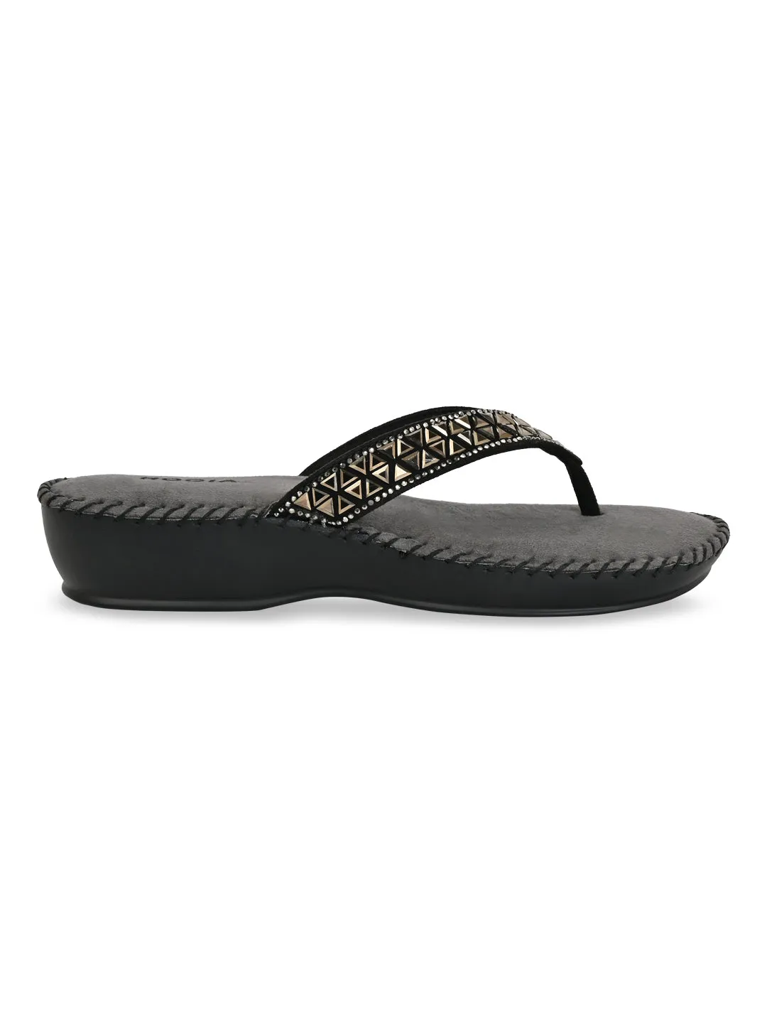 Rocia By Regal Black Women Comfort Diamond Thongs