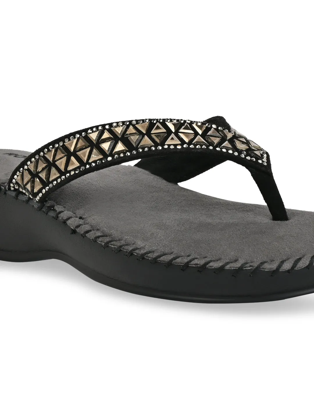 Rocia By Regal Black Women Comfort Diamond Thongs
